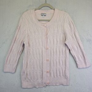 Croft and Barrow Cardigan Women XL Pink Button Up Cable Knit Cottagecore Coastal